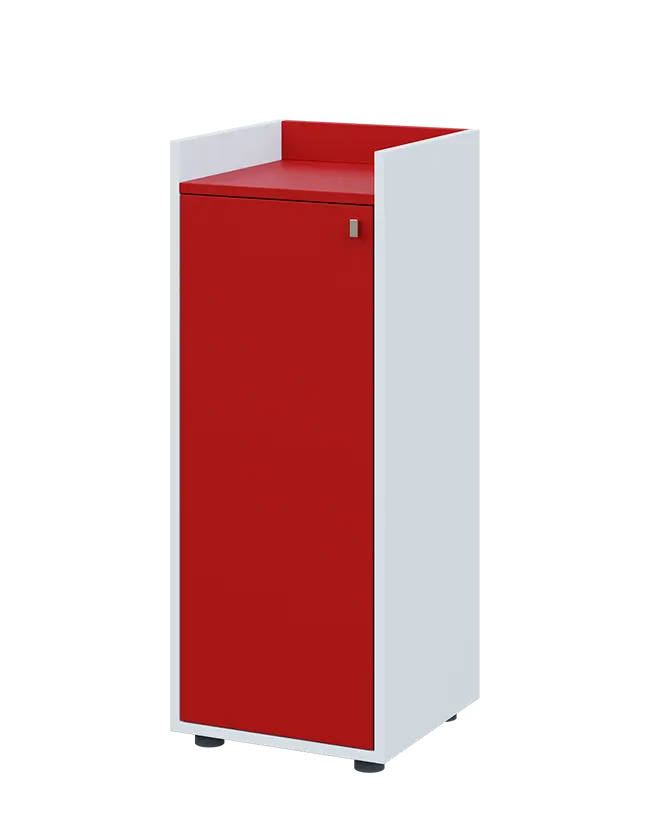 QN 3 - 4D skříň 1-dvéřová, střední, levá lamino - bílá/červená flamengo