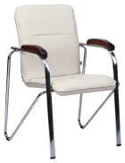 LAURA židle, koženka smetanová, područky ořech