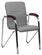 LAURA židle, koženka šedá, područky ořech