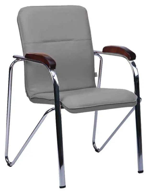 LAURA židle, koženka šedá, područky ořech