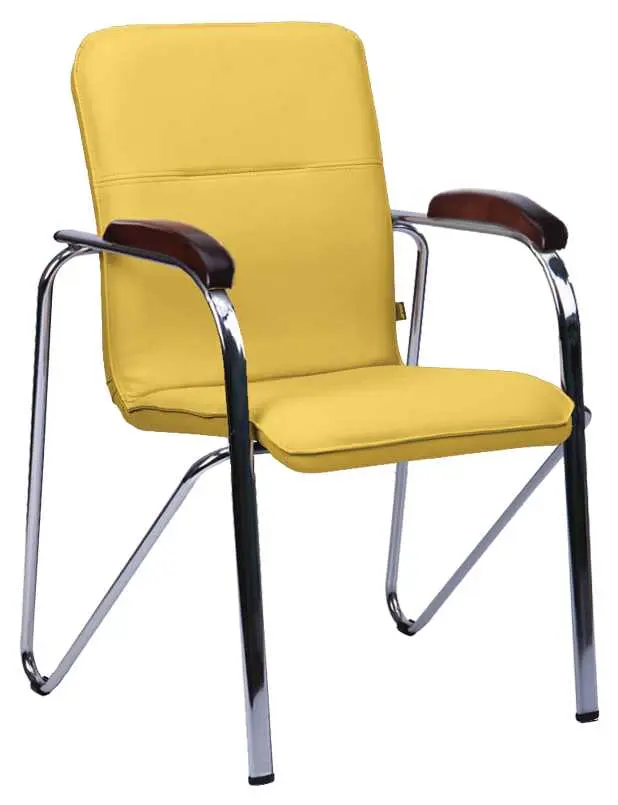 LAURA židle, koženka žlutá, područky ořech