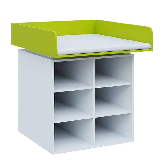 QPP - 100N přebalovací pult lamino - bílá/jarní zeleň, koženka bílá