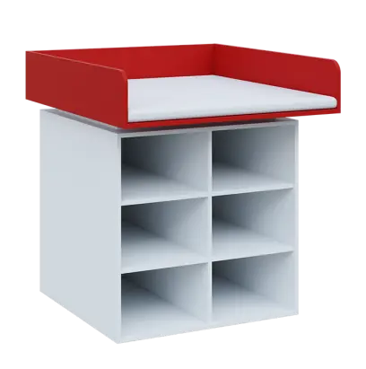 QPP - 100N přebalovací pult lamino - bílá/červená flamengo, koženka bílá