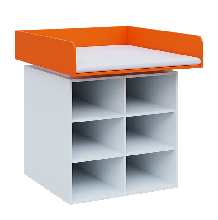 QPP - 100N přebalovací pult lamino - bílá/pomeranč, koženka bílá