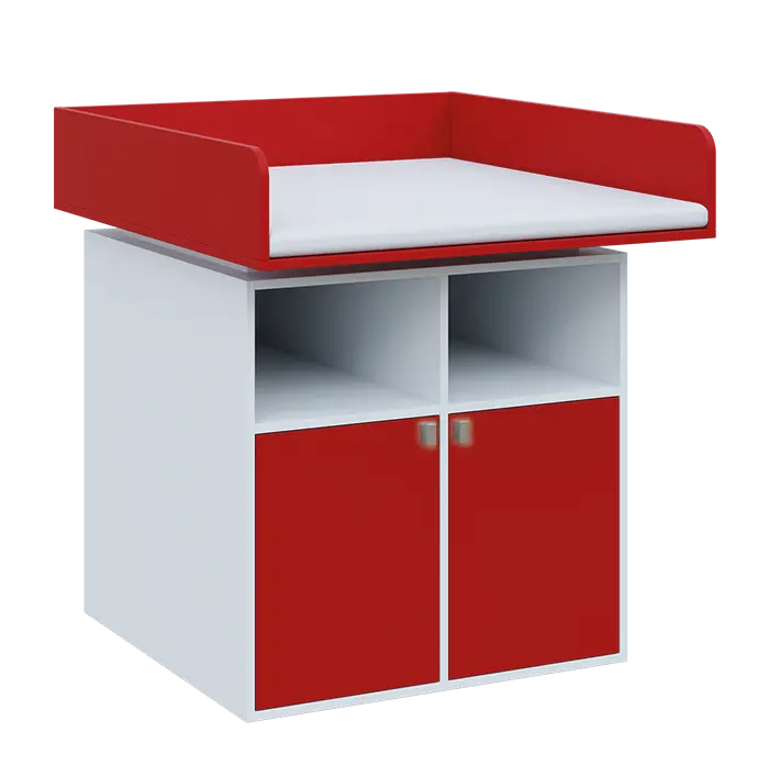 QPP - 100DN přebalovací pult, 1100x900x900, bílá/červená flamengo, koženka bílá