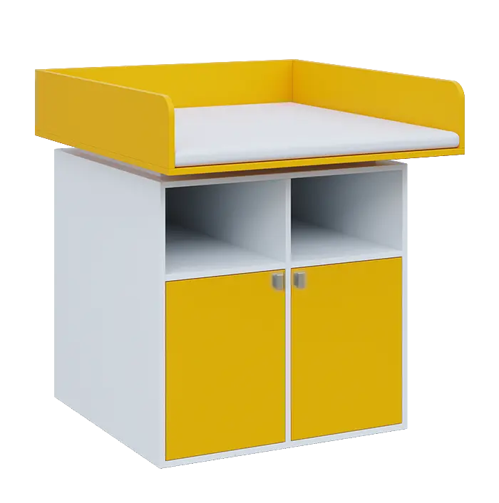 QPP - 100DN přebalovací pult, 1100x900x900, bílá/žlutá odio, koženka bílá