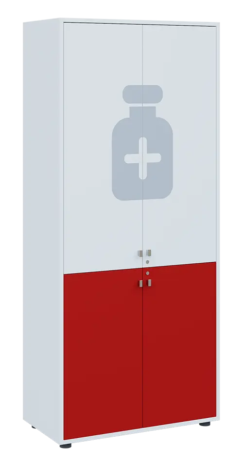 QLE 5 - 84D léková skříň lamino - bílá/červená flamengo