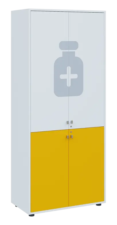 QLE 5 - 84D léková skříň lamino - bílá/žlutá odio