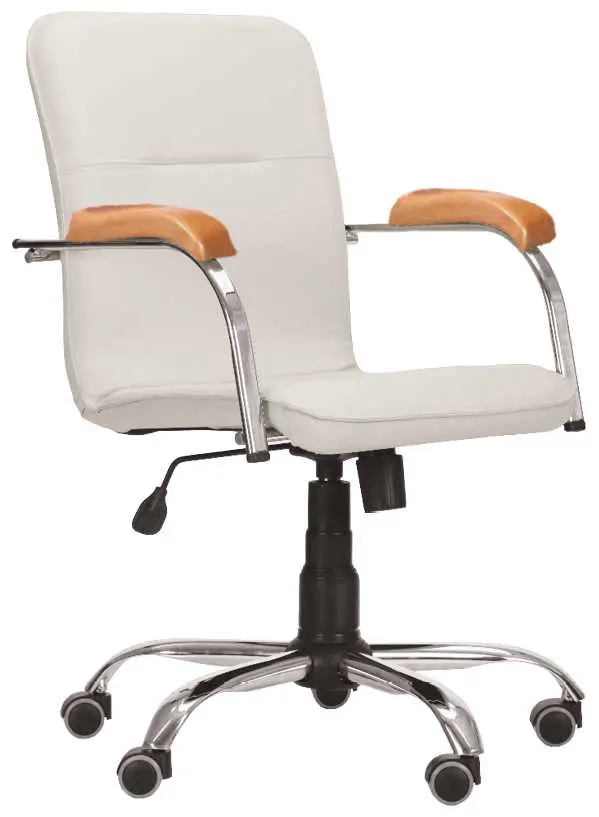 LUKA židle lékařská čalouněná, koženka smetanová, područky buk