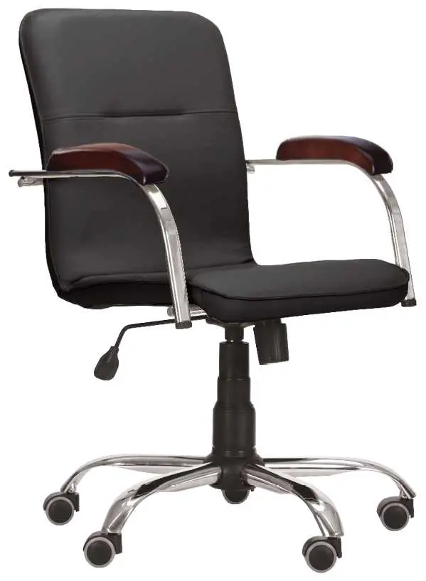 LUKA židle lékařská čalouněná, koženka černá, područky ořech