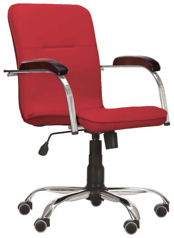 LUKA židle lékařská čalouněná, koženka červená, područky ořech