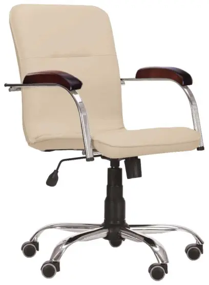 LUKA židle lékařská čalouněná, koženka krémová, područky ořech