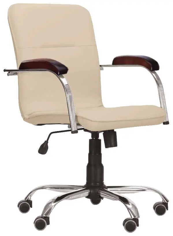 LUKA židle lékařská čalouněná, koženka krémová, područky ořech