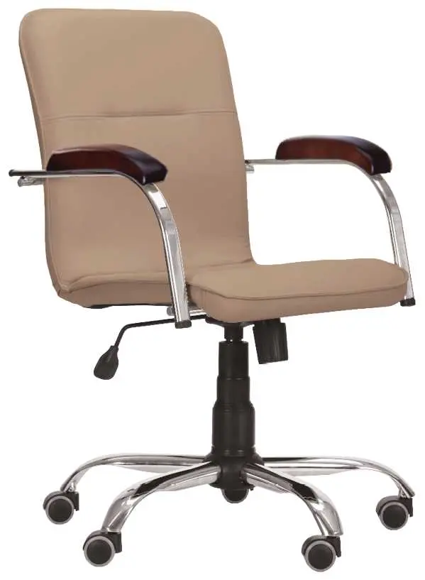 LUKA židle lékařská čalouněná, koženka latte, područky ořech