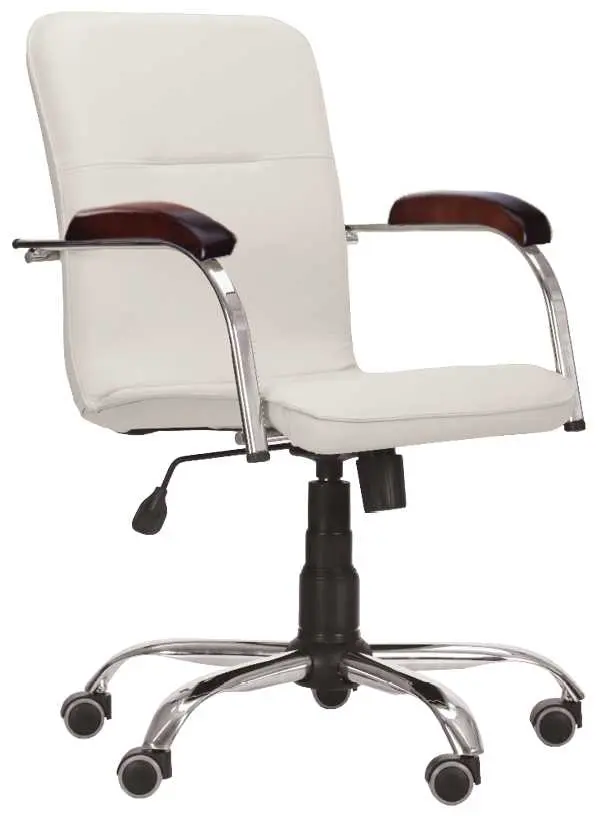 LUKA židle lékařská čalouněná, koženka smetanová, područky ořech