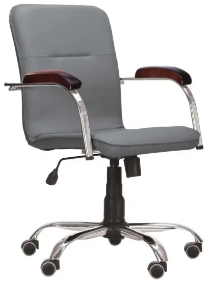 LUKA židle lékařská čalouněná, koženka šedá, područky ořech