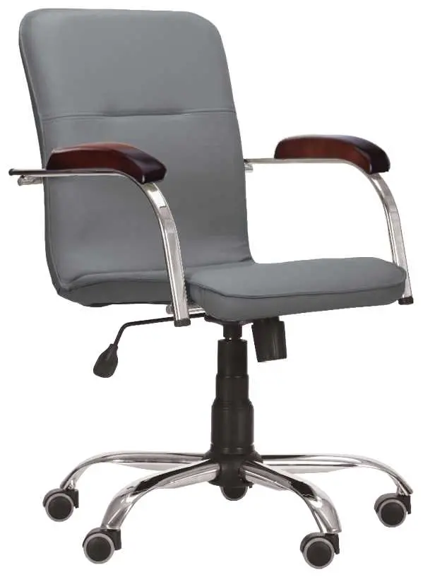 LUKA židle lékařská čalouněná, koženka šedá, područky ořech