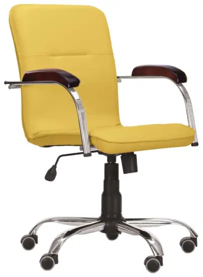 LUKA židle lékařská čalouněná, koženka žlutá, područky ořech