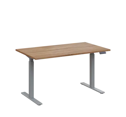 AERO 06 výškově nastavitelný stůl, kovová podnož stříbrná, deska 25 mm, široký 1400 mm, dub bardolin AERO 06 výškově nastavitelný stůl, kovová podnož stříbrná, deska 25 mm, široký 1400 mm, dub bardolino