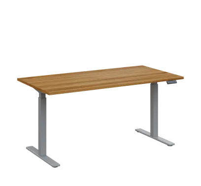 AERO 07 výškově nastavitelný stůl, kovová podnož stříbrná, deska 25 mm, široký 1600 mm, ořech světlý AERO 07 výškově nastavitelný stůl, kovová podnož stříbrná, deska 25 mm, široký 1600 mm, ořech světlý