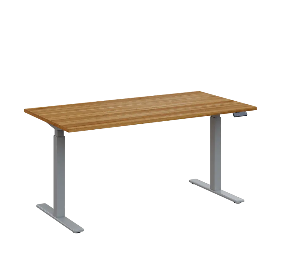 AERO 07 výškově nastavitelný stůl, kovová podnož stříbrná, deska 25 mm, široký 1600 mm, ořech světlý