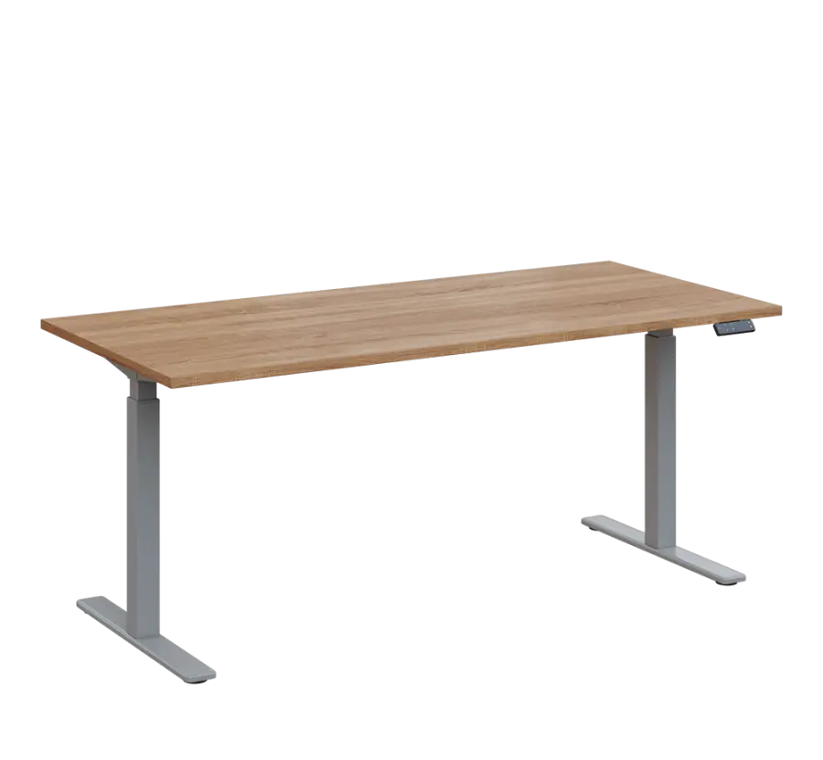 AERO 08 výškově nastavitelný stůl, kovová podnož stříbrná, deska 25 mm, široký 1800 mm, dub bardolino