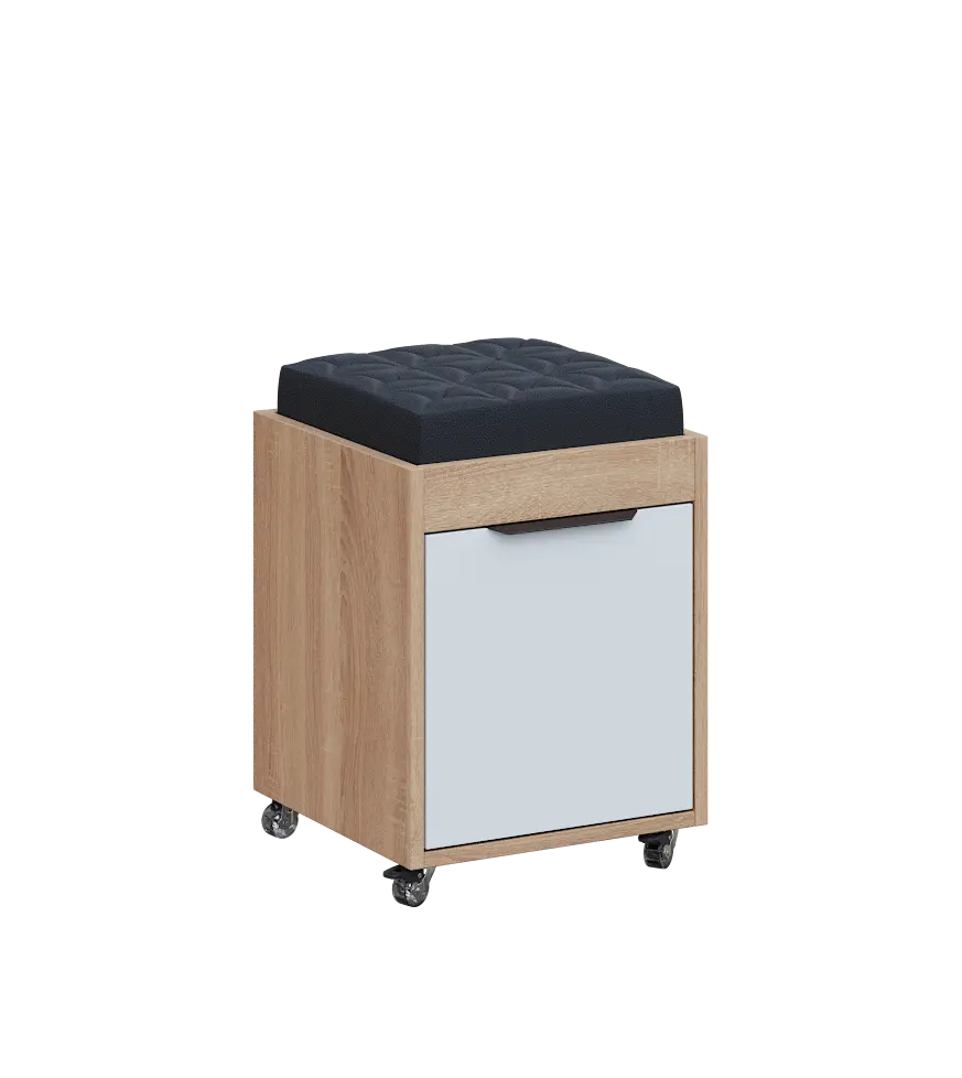 AERO 51 kontejner pojízdný s černým polštářkem, 1-zásuvkový, zámek, platinově bílá/dub bardolino