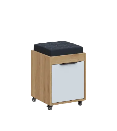 AERO 51 kontejner pojízdný s černým polštářkem, 1-zásuvkový, zámek, platinově bílá/dub fjord