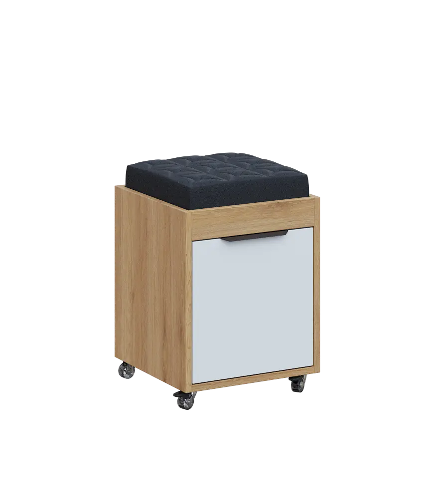 AERO 51 kontejner pojízdný s černým polštářkem, 1-zásuvkový, zámek, platinově bílá/dub fjord