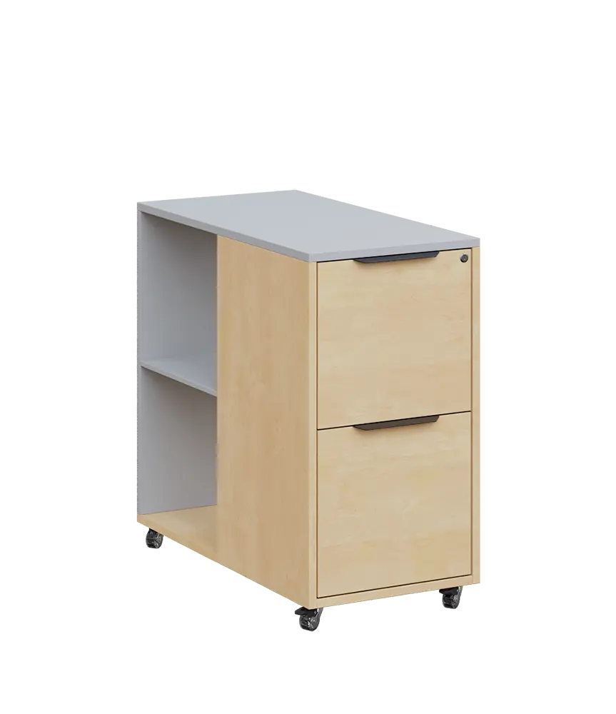 AERO 21 kancelářská skříň, 2-zásuvková/2 niky, 750x400x800, kolečka, šedá/bříza irská