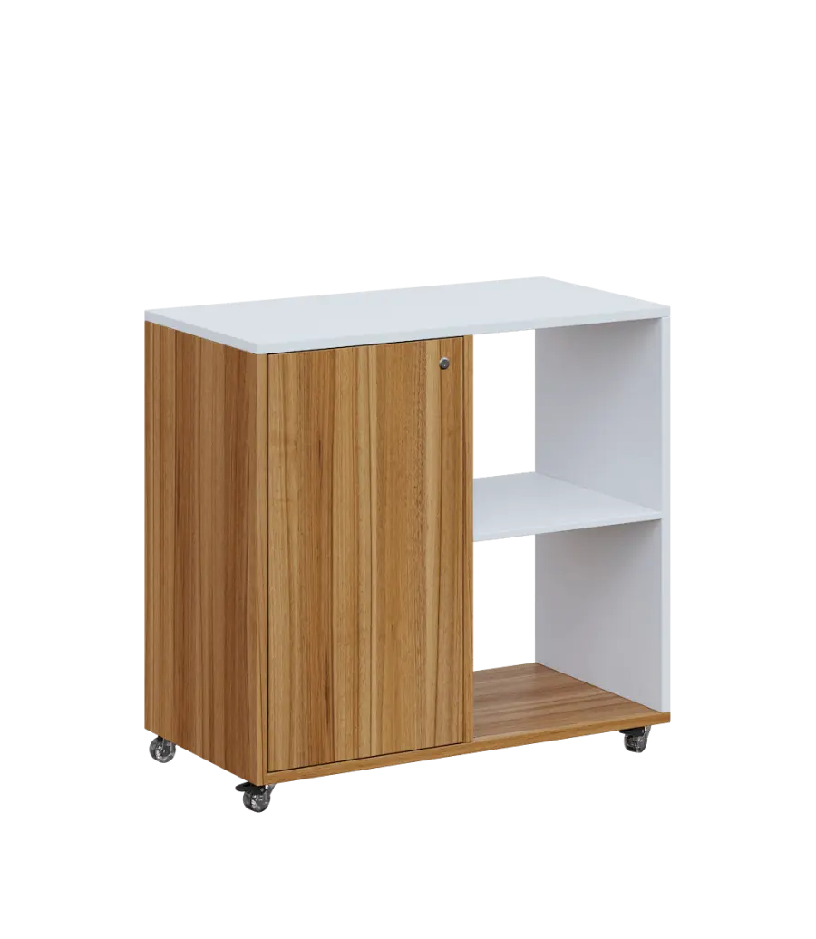 AERO 23 P kancelářská skříň, 1-dveřová/2 niky, pravá, 750x800x400, kolečka, platinově bílá/ořech světlý