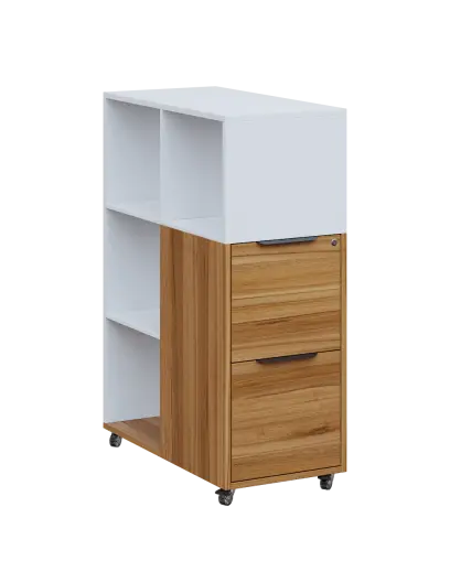 AERO 31 kancelářská skříň, 2-zásuvková/4 niky, 1100x400x800, kolečka, platinově bílá/ořech světlý AERO 31 kancelářská skříň, 2-zásuvková/4 niky, 1100x400x800, kolečka, platinově bílá/ořech světlý