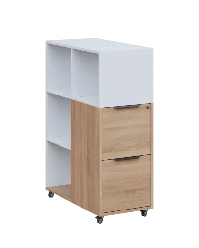 AERO 31 kancelářská skříň, 2-zásuvková/4 niky, 1100x400x800, kolečka, platinově bílá/dub bardolino AERO 31 kancelářská skříň, 2-zásuvková/4 niky, 1100x400x800, kolečka, platinově bílá/dub bardolino