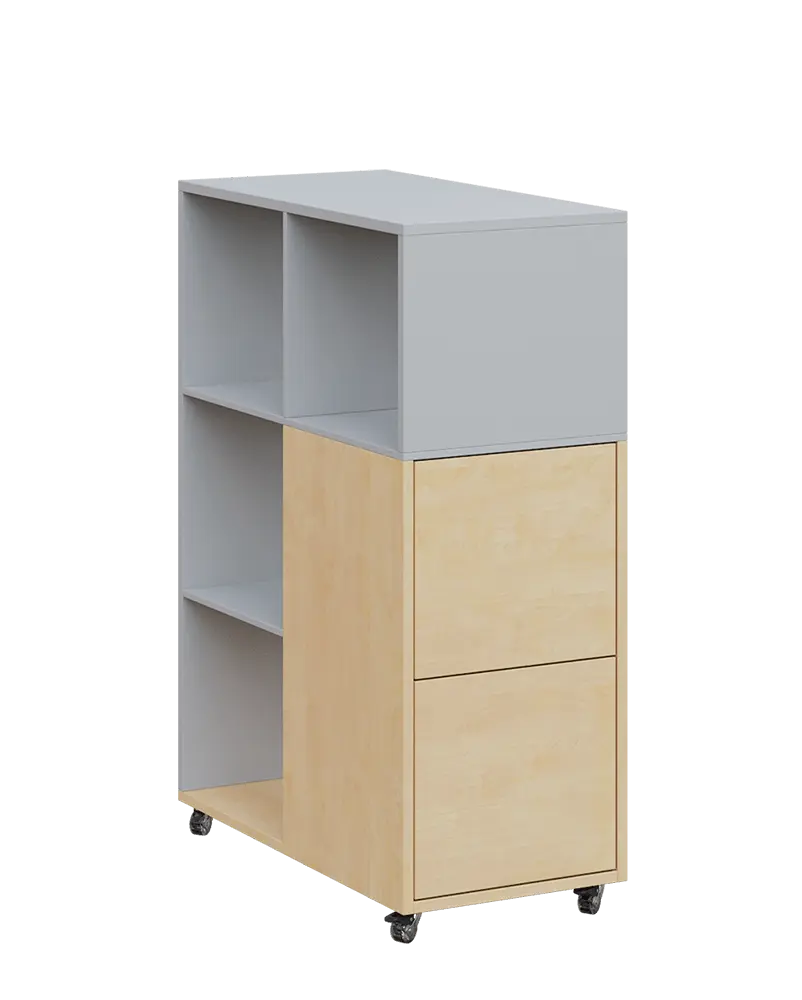 AERO 32 P kancelářská skříň, 2-dveřová/4 niky, pravá, 1100x400x800, kolečka, platinově bílá/bříza irská