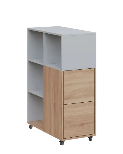 AERO 32 P kancelářská skříň, 2-dveřová/4 niky, pravá, 1100x400x800, kolečka, platinově bílá/dub bardolino