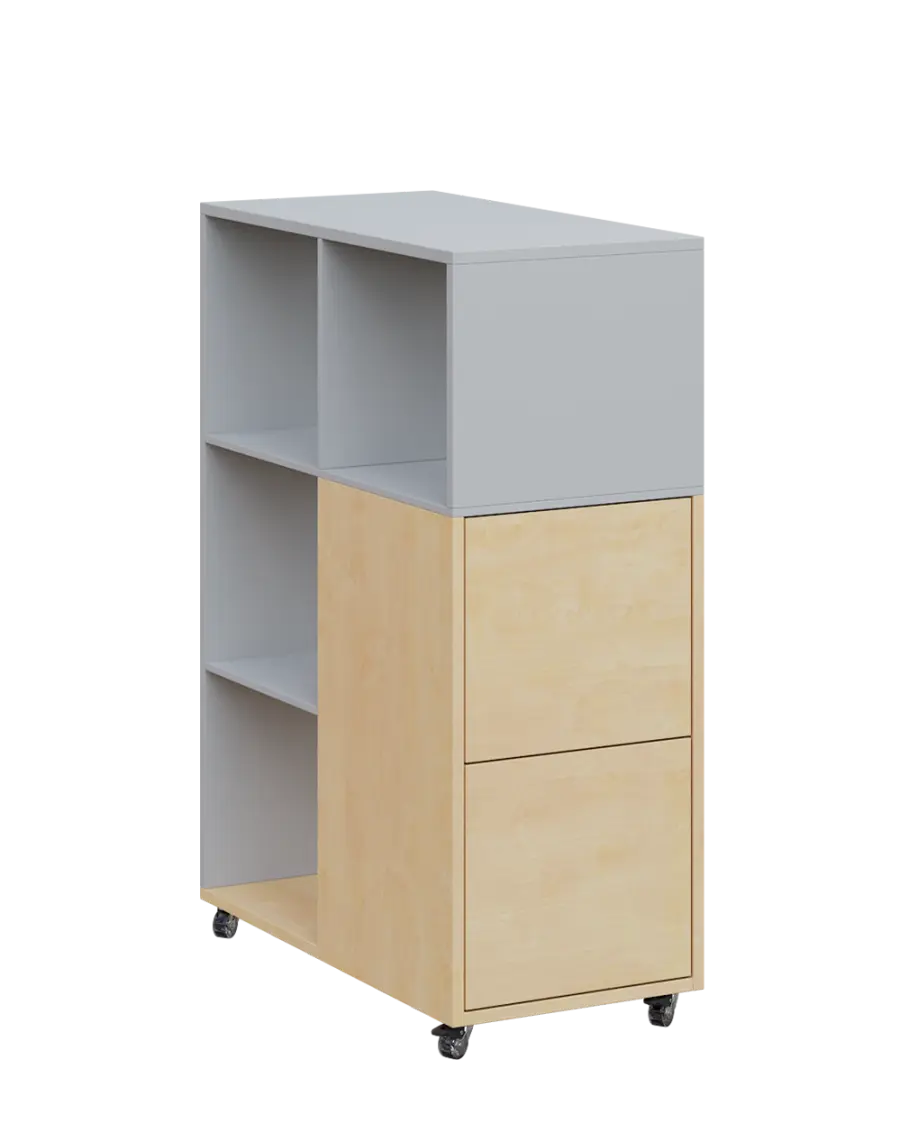 AERO 32 P kancelářská skříň, 2-dveřová/4 niky, pravá, 1100x400x800, kolečka, šedá/bříza světlá