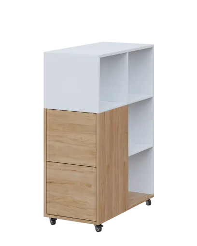 AERO 32 L kancelářská skříň, 2-dveřová/4 niky, levá, 1100x400x800, kolečka, platinově bílá/dub bardolino