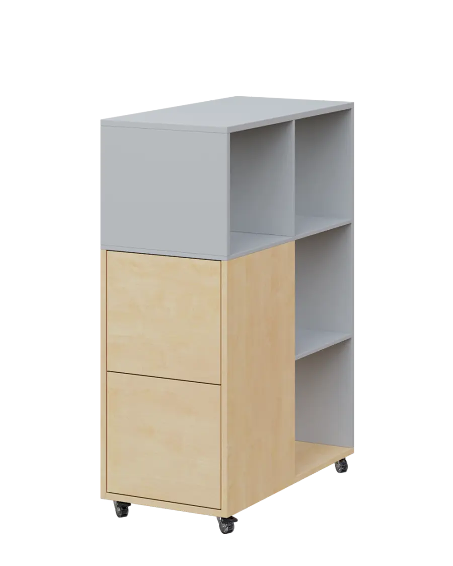 AERO 32 L kancelářská skříň, 2-dveřová/4 niky, levá, 1100x400x800, kolečka, šedá/bříza světlá