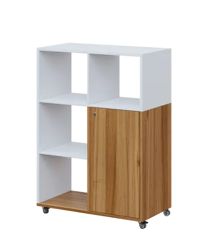 AERO 33 L kancelářská skříň, 1-dveřová/4 niky, levá, 1100x800x400, kolečka, platinově bílá/ořech svě AERO 33 L kancelářská skříň, 1-dveřová/4 niky, levá, 1100x800x400, kolečka, platinově bílá/ořech světlý