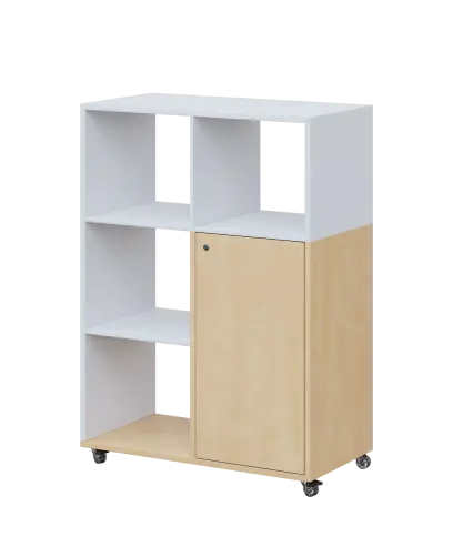 AERO 33 L kancelářská skříň, 1-dveřová/4 niky, levá, 1100x800x400, kolečka, platinově bílá/bříza irská