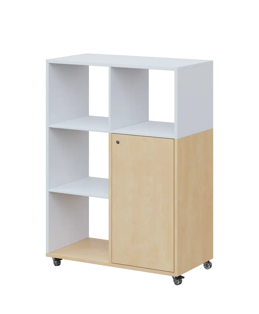 AERO 33 L kancelářská skříň, 1-dveřová/4 niky, levá, 1100x800x400, kolečka, platinově bílá/bříza irská