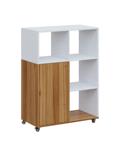 AERO 33 P kancelářská skříň, 1-dveřová/4 niky, pravá, 1100x800x400, kolečka, platinově bílá/ořech světlý