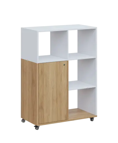 AERO 33 P kancelářská skříň, 1-dveřová/4 niky, pravá, 1100x800x400, kolečka, platinově bílá/dub fjord