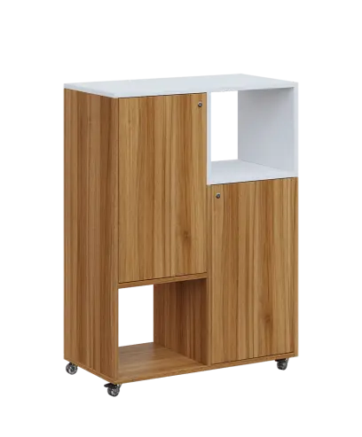 AERO 34 P kancelářská skříň, 2-dveřová/4 niky, pravá, 1100x800x400, kolečka, platinově bílá/ořech světlý