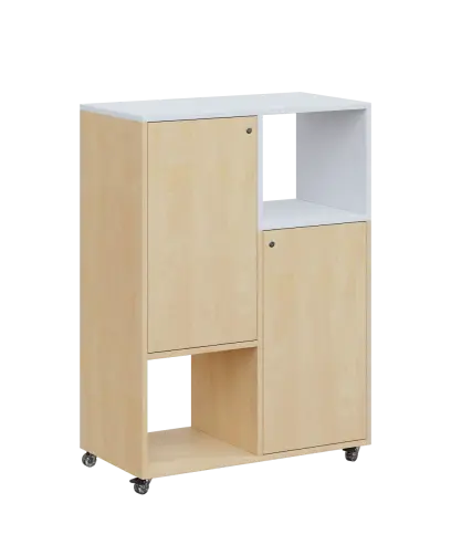 AERO 34 P kancelářská skříň, 2-dveřová/4 niky, pravá, 1100x800x400, kolečka, platinově bílá/bříza irská