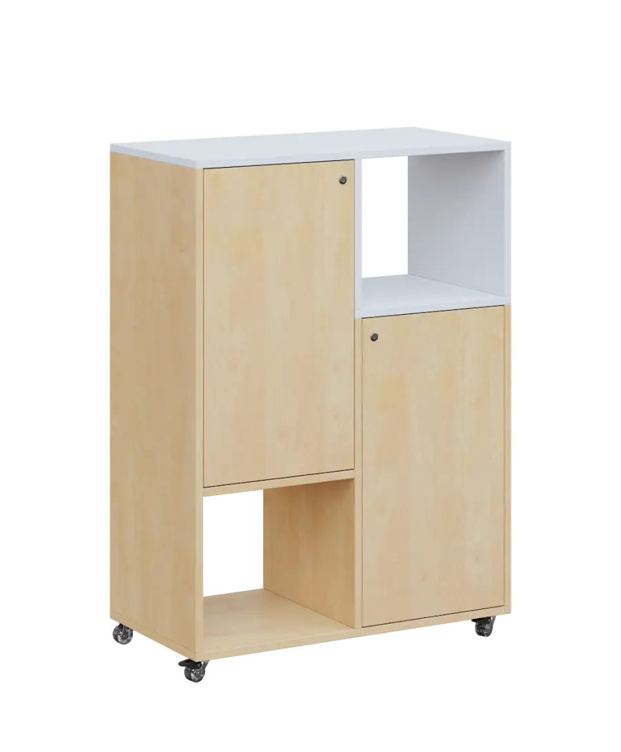 AERO 34 P kancelářská skříň, 2-dveřová/4 niky, pravá, 1100x800x400, kolečka, platinově bílá/bříza irská