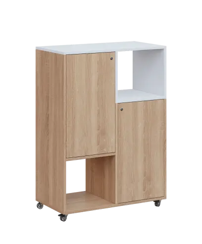 AERO 34 P kancelářská skříň, 2-dveřová/4 niky, pravá, 1100x800x400, kolečka, platinově bílá/dub bardolino