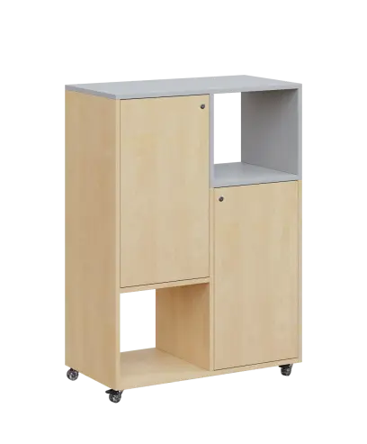 AERO 34 P kancelářská skříň, 2-dveřová/4 niky, pravá, 1100x800x400, kolečka, šedá/bříza irská