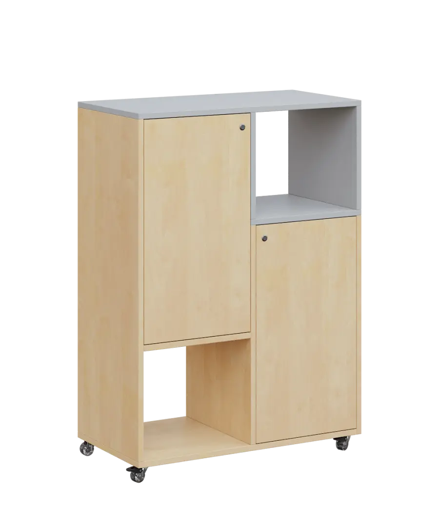 AERO 34 P kancelářská skříň, 2-dveřová/4 niky, pravá, 1100x800x400, kolečka, šedá/bříza irská