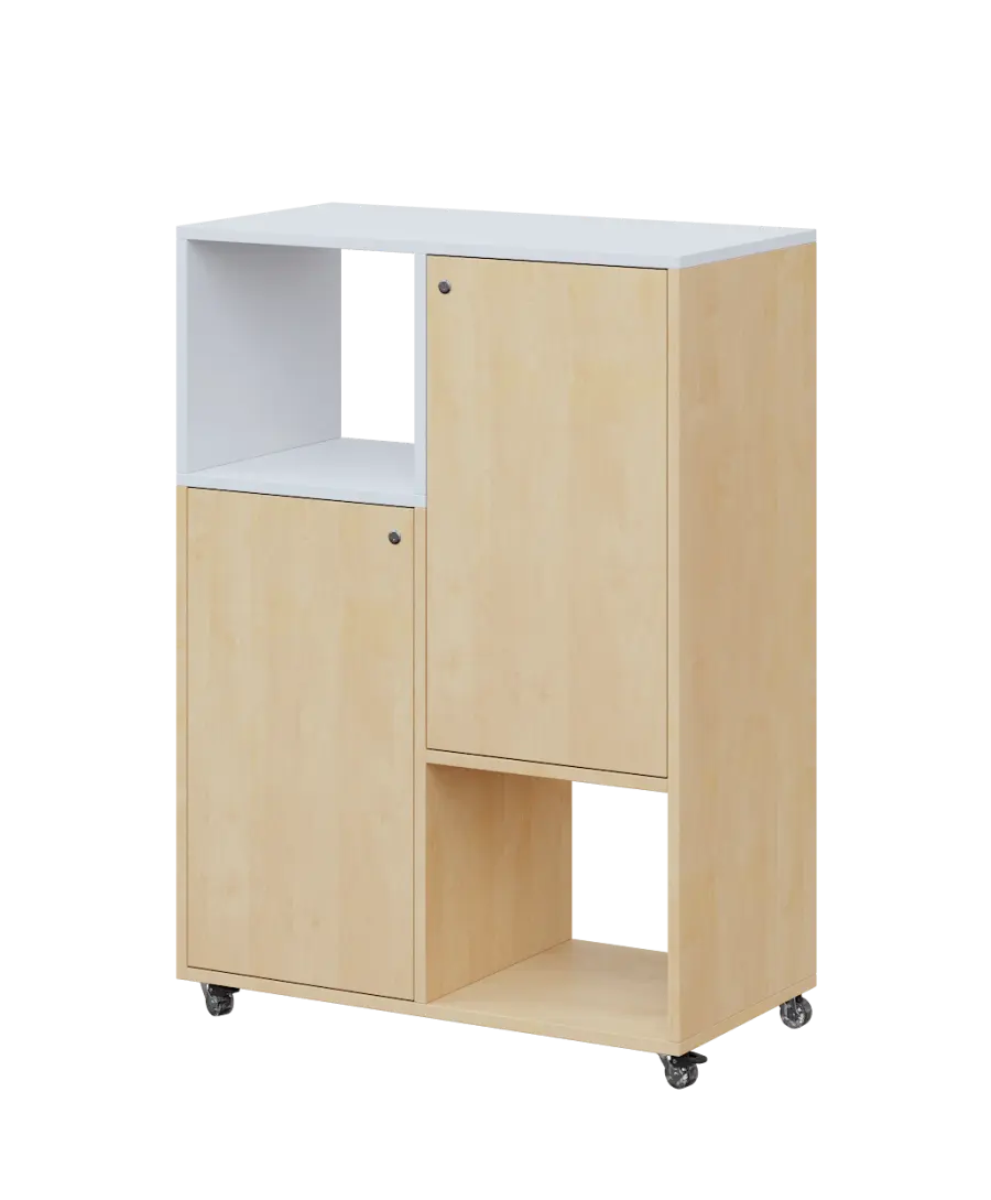 AERO 34 L kancelářská skříň, 2-dveřová/4 niky, levá, 1100x800x400, kolečka, platinově bílá/bříza irská